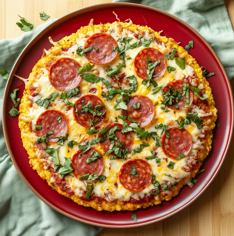 Keto pizza met bloemkoolbodem en salami