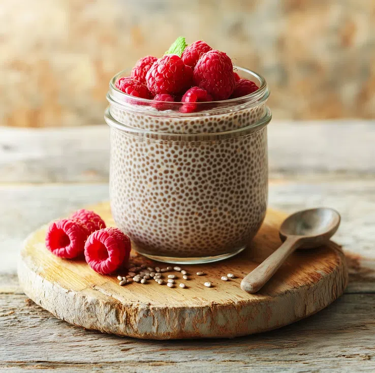 Chia-kokos pudding met frambozen