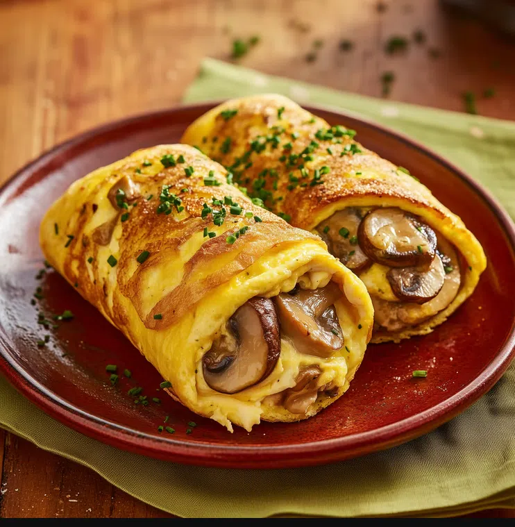 Champignon-omeletrolletjes met kaas
