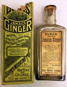 Een eeuwenoude fles Jamaica ginger als medicijn gebruikt