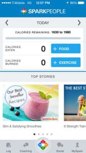 Weergave SparkPeople app menu op smartphone