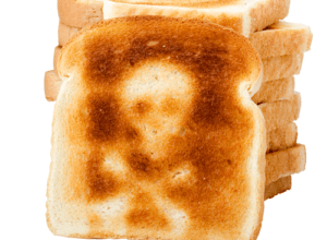 wit brood met een doodskop als ongezond voedingsproduct
