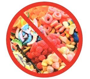 logo met waarschuwing voor snoepgoed