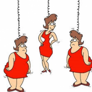 cartoon met slanke vrouwen en vrouwen met overgewicht
