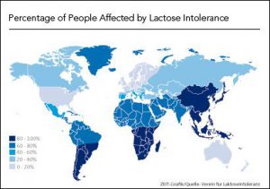illustratie van wereldbevolking dat lactose intolerant is 