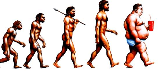 evolutie van neanderthaler tot moderne mens met overgewicht