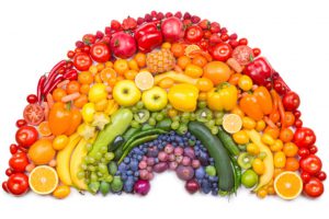 Regenboog van groente- en fruitsoorten